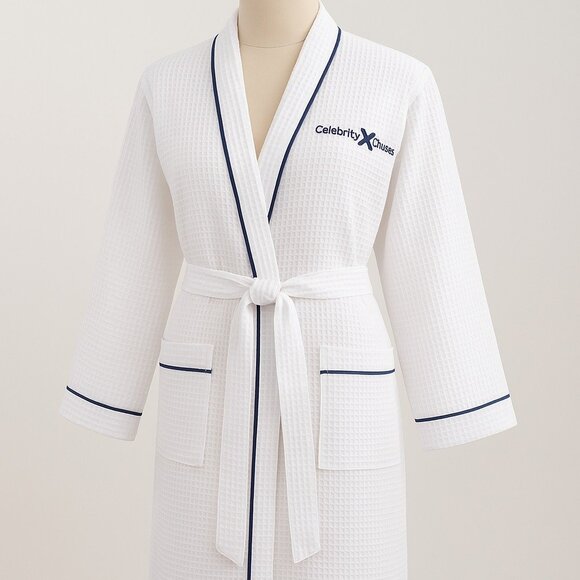 Celebrity Cruises White Waffle Weave Robe Baltic Linen Cotton Blend Belted Spa B - Picture 6 of 6